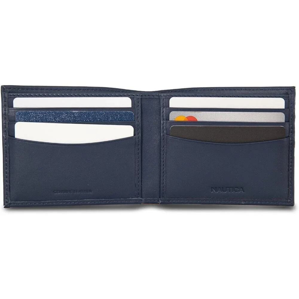 Men's Sail - Navy Bifold Leather Wallet RFID Blocking ID Window Card Slots